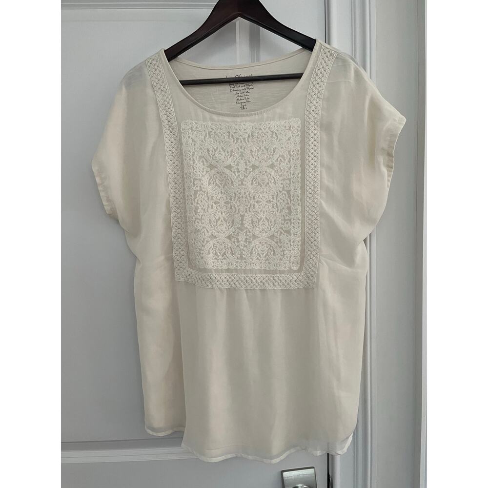 Chico's Women's Beige Lace Front Top Size 2 (Large) boho